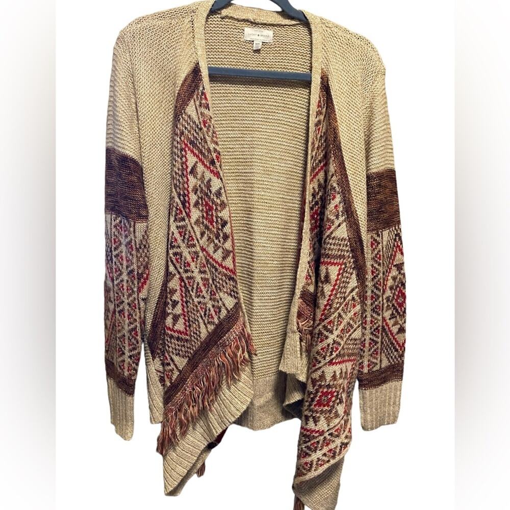 Lucky Brand Cardigan Sweater Women’s Size M Neutral Aztec Pattern Open Front - Picture 3 of 10